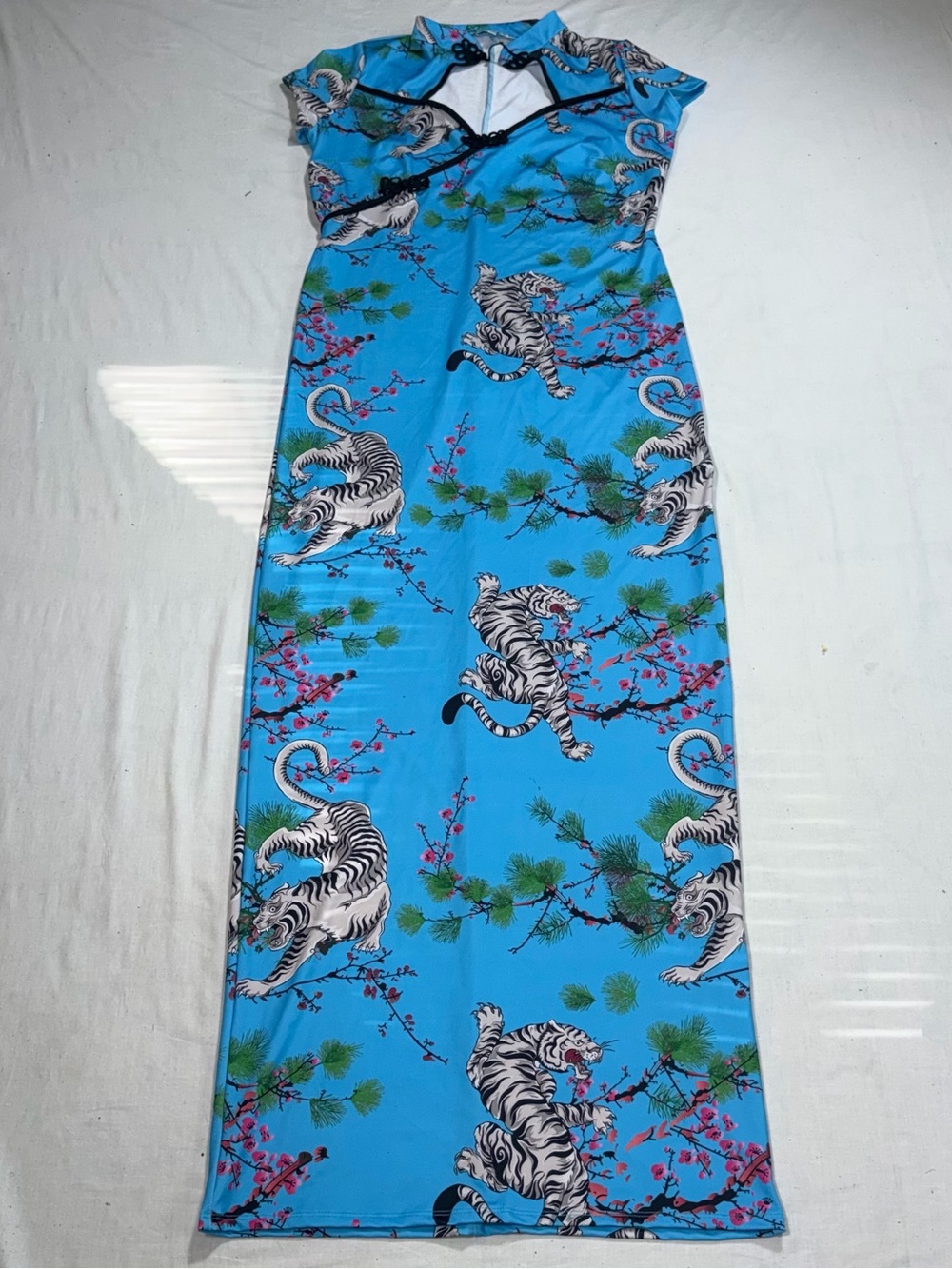 Fashion Nova Prestige Tiger Print Mandarin Collar Maxi Dress 1X